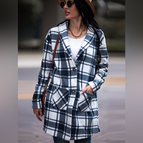 Plaid Shawl Collar Coat with Pockets